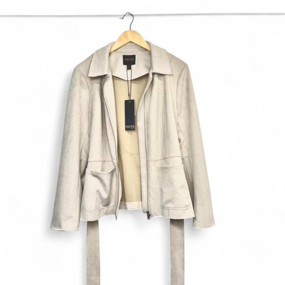 Truth Republic Cream Jacket Blazer Zip Belt Faux Leather Large New - Picture 6 of 10